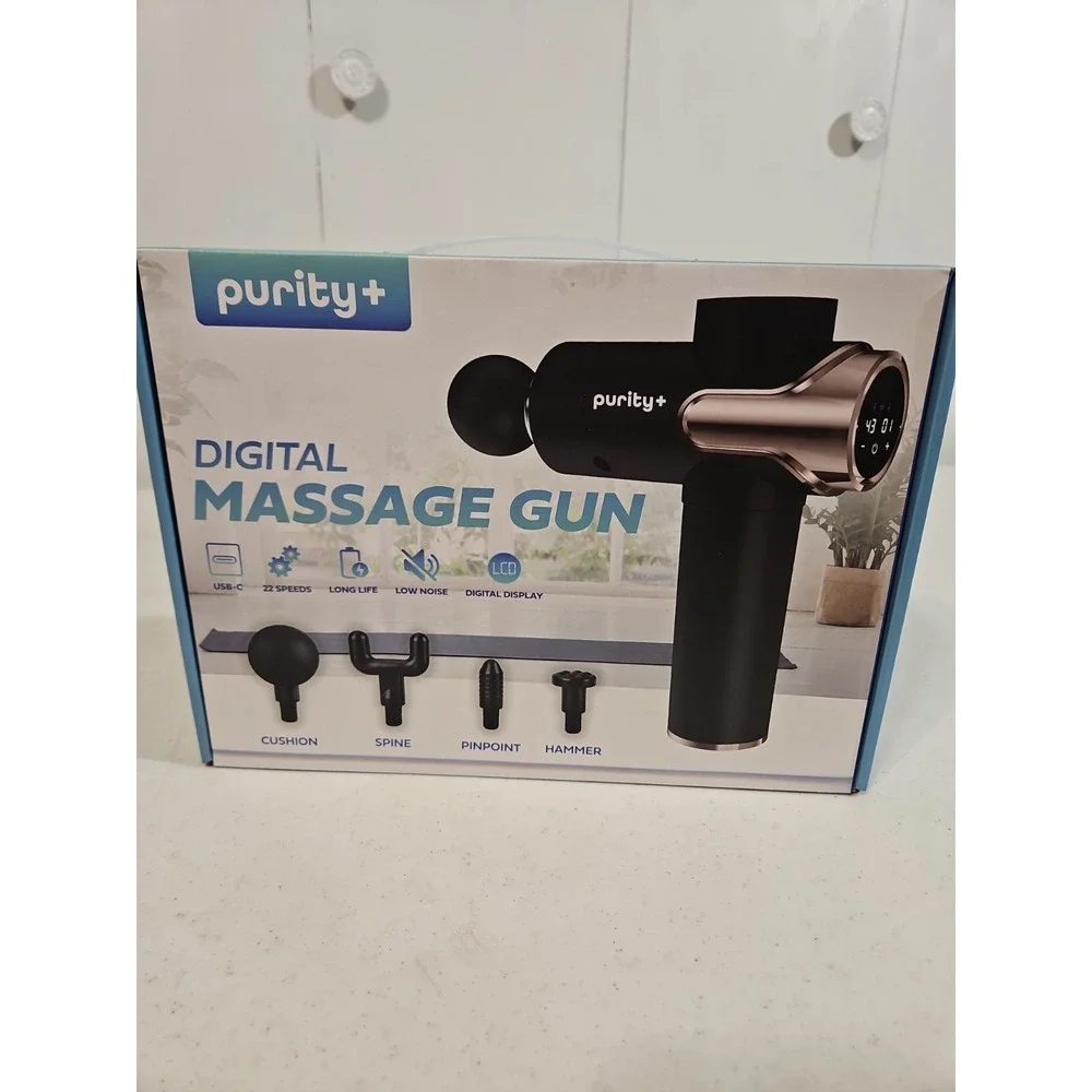 Purity +‎ Compact Massage Gun 4 Attachments, USB Charging New In Box $55retail